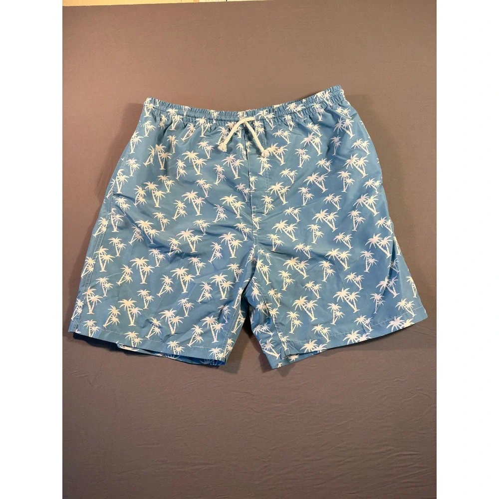 Surf Air Mens Blue Palm Tree Print Swim Trunks Board Shorts Size Large